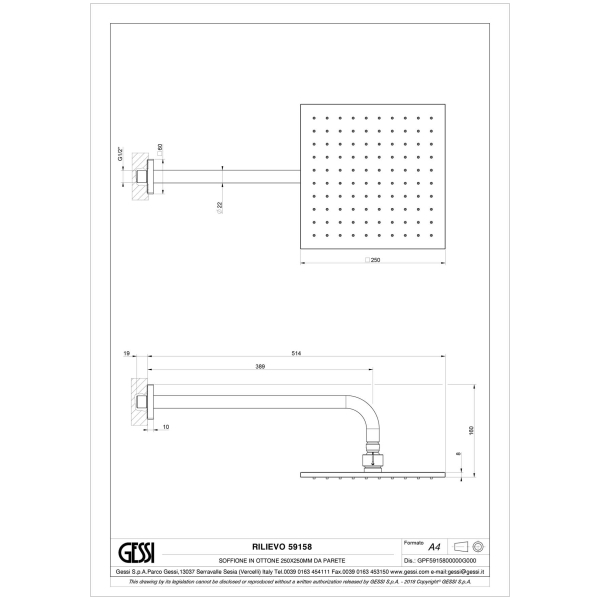 Gessi-RILIEVO-59158-Deszczownica-scienna-kwadratowa-250x250-mm-regulacja-i-z-antilimestone-przylacze-1-2-wiele-kolorow-rys-techniczny.jpg RILIEVO 59158 rysunek techniczny