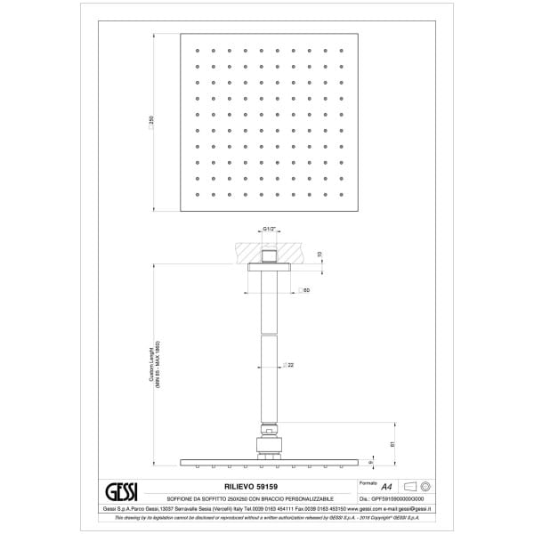 Gessi-RILIEVO-59159-Deszczownica-sufitowa-antilimestone-kwadratowa-250x250-mm-dlugosc-na-zamowienie-105-maks-wiele-kolorow-rys-techniczny.jpg RILIEVO 59159 rysunek techniczny